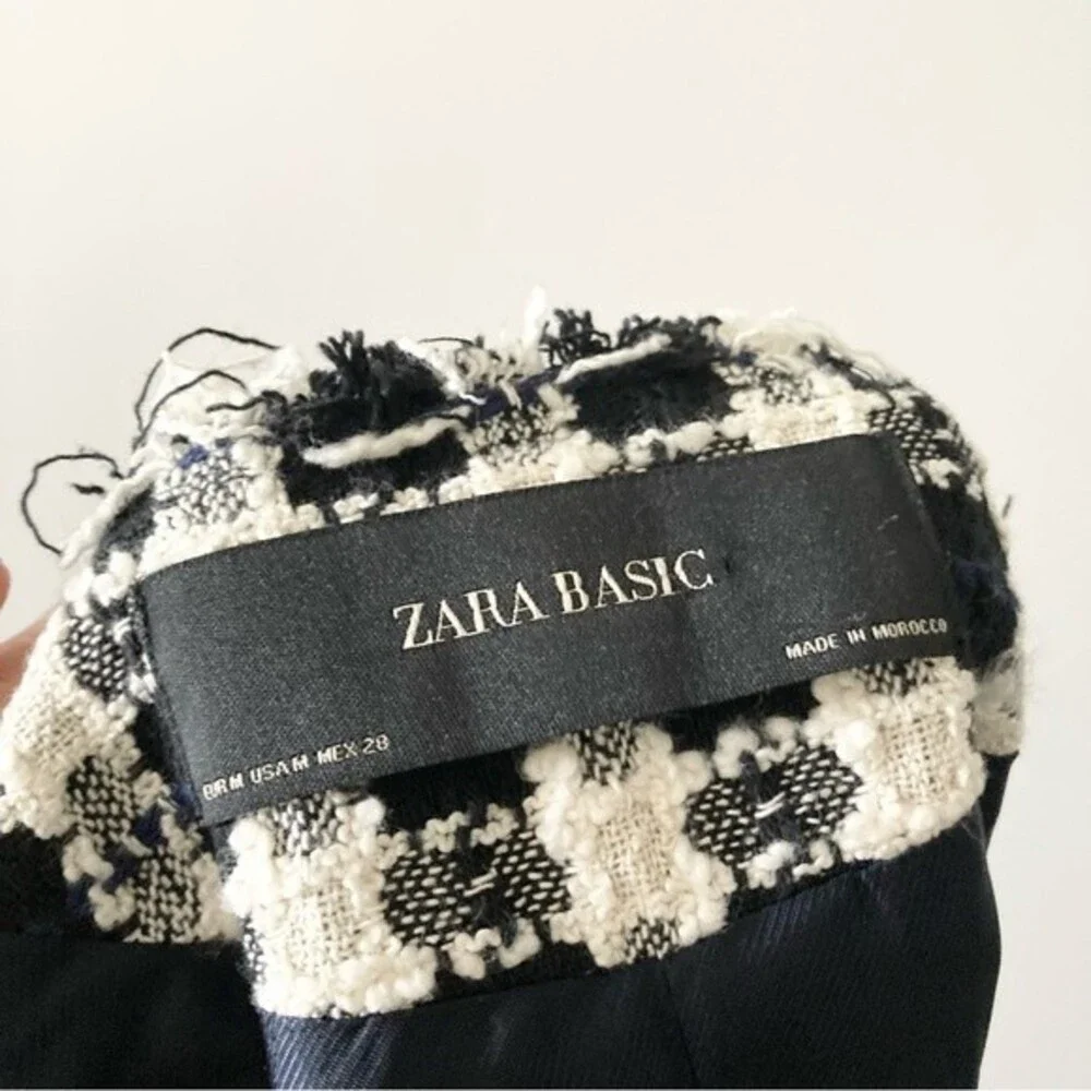Zara tweed frayed checkered overcoat‎ size M